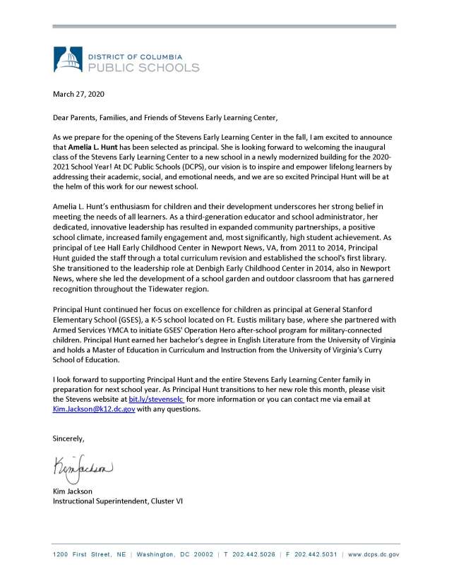 Stevens Principal Announcement_Signed 3.27.2020